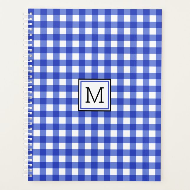 Agenda Monograma de comprobación de Gingham azul (Anverso)