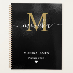 Agenda Monograma de corazón de oro de metal cepillado neg