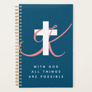 Agenda Monograma de cruz religiosa personalizado boda cri