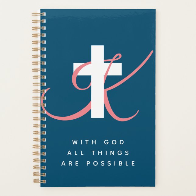 Agenda Monograma de cruz religiosa personalizado boda cri (Anverso)