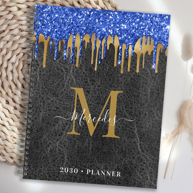 Agenda Monograma de cuero con Purpurina de oro azul negro (Subido por el creador)