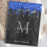 Agenda Monograma de cuero con Purpurina de plata azul neg<br><div class="desc">Planificador del calendario de monograma personalizado. Mantén a mano todas tus citas y horarios con nuestros modernos y elegantes planos de purpurina azul y plata negro en un vintage planificador de cuero con nombre y inicial monogramado personalizado. Este planificador único es perfecto para la planificación de oficinas, horarios escolares, citas...</div>