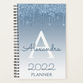 Agenda Monograma de destellos con gotas de purpurina azul