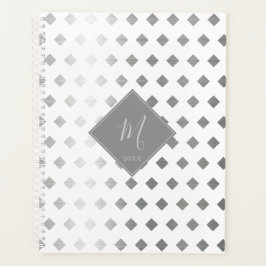 Agenda Monograma de diamante blanco gris-plateado decorat