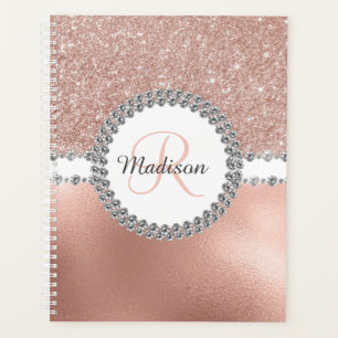 Agenda Monograma de diamante con hongo de oro Rosa Girly