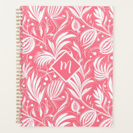 Agenda Monograma de diamante con patrón floral rosado tro