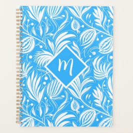 Agenda Monograma de diamante con patrón floral tropical a