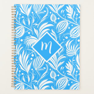 Agenda Monograma de diamante con patrón floral tropical a