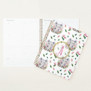 Agenda Monograma de ELEFANTE floral niña habitación rosa
