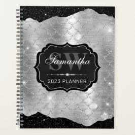 Agenda Monograma de escamas de pez de sirena con brillo n