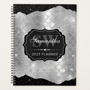 Agenda Monograma de escamas de pez de sirena con brillo n