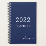 Agenda Monograma de escritura azul de la Marina de Guerra<br><div class="desc">2022 Monograma Blanco y Azul de la Marina Añada su propio Nombre de Script 2022 Planificador de eventos de Boda del calendario. Esto hace que el dulce perfecto cumpleaños 16, boda, ducha de novia, aniversario, ducha de bebé o fiesta de soltera sea regalo para alguien que ama el lujo glam...</div>