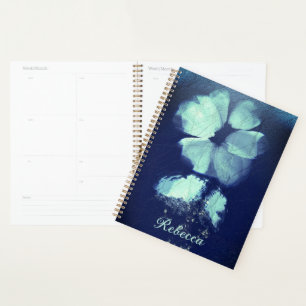 Agenda Monograma de escritura azul de la marina floral to
