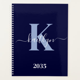 Agenda Monograma de escritura azul de la marina moderna