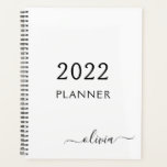 Agenda Monograma de escritura de glotonería blanca negra<br><div class="desc">Monograma blanco y negro de 2022 Agregar su propio nombre de script 2021 Calendario Boda del planificador de eventos. Esto hace que el dulce perfecto cumpleaños 16, boda, ducha de novia, aniversario, ducha de bebé o fiesta de soltera sea regalo para alguien que ama el lujo glam y los estilos...</div>