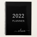 Agenda Monograma de escritura de glotonería blanca negra<br><div class="desc">Monograma blanco y negro 2022 Agregar su propio nombre de script 2022 Calendario Boda de planificador de eventos. Esto hace que el dulce perfecto cumpleaños 16, boda, ducha de novia, aniversario, ducha de bebé o fiesta de soltera sea regalo para alguien que ama el lujo glam y los estilos de...</div>