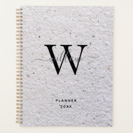 Agenda Monograma de escritura de papel viejo y gris ruso