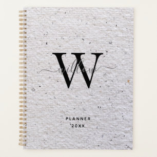 Agenda Monograma de escritura de papel viejo y gris ruso