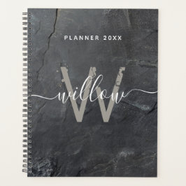 Agenda Monograma de escritura de piedra gris de carbón ve