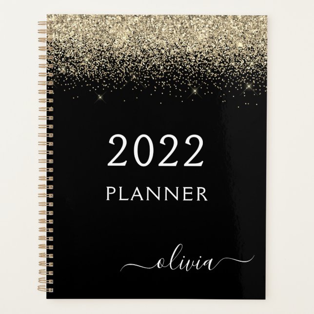 Agenda Monograma de esparkle glam Purpurina negro dorado  (Anverso)