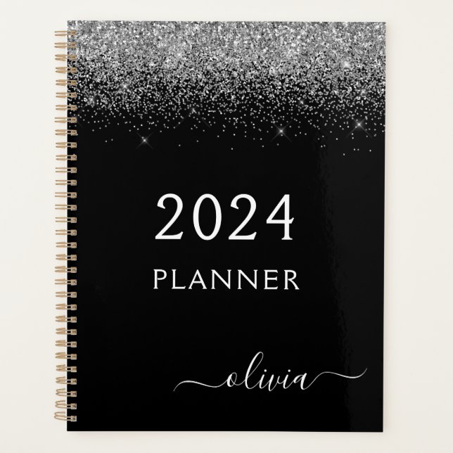Agenda Monograma de esparkle glam Purpurina negro platead (Anverso)