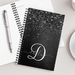 Agenda Monograma de espuma de Purpurina negro personaliza<br><div class="desc">Personalice fácilmente este elegante diseño de diseño moderno con un purpurina brillante negro de bonito sobre un fondo metálico negro cepillado.</div>