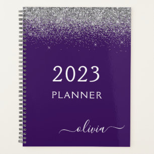 Agenda Monograma de espuma Purpurina púrpura plateado 202