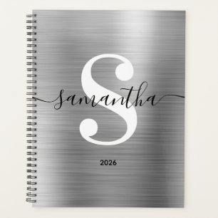 Agenda Monograma de estilo moderno en negro, blanco y pla
