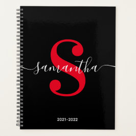 Agenda Monograma de estilo moderno en negro, blanco y roj