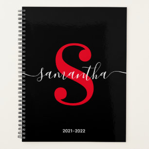 Agenda Monograma de estilo moderno en negro, blanco y roj