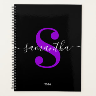 Agenda Monograma de estilo moderno en negro blanco y viol