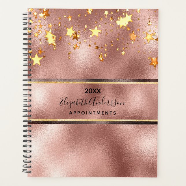 Agenda Monograma de estrellas Rosa doradas y elegantes (Anverso)