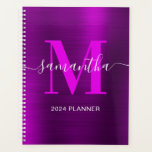 Agenda Monograma de firma magenta morada metálica<br><div class="desc">Crea tu propio nombre y libro de citas para ella. El gráfico de arte digital magenta morado de Relieve metalizado metálico falso se imprimirá como una foto. Se puede personalizar el monograma contemporáneo púrpura y blanco con un elegante diseño de caligrafía de estilo característico.</div>