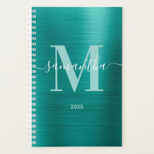 Agenda Monograma de firma metálico aqua teal