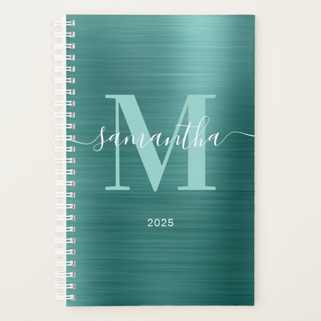 Agenda Monograma de firma metálico aqua teal (Anverso)