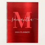 Agenda Monograma de firma roja metálica<br><div class="desc">Crea tu propio nombre y libro de citas para ella. El Relieve metalizado rojo falso metálico gráfico de arte digital se imprimirá como una foto. Se puede personalizar un monograma contemporáneo en blanco y rojo brillante con un diseño de caligrafía elegante de estilo característico.</div>
