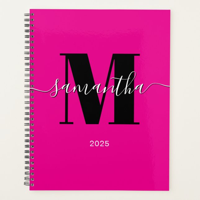 Agenda Monograma de firma rosa caliente 2025 (Anverso)