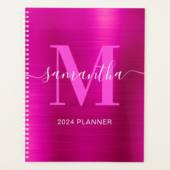 Agenda Monograma de firma rosa metálico (Anverso)
