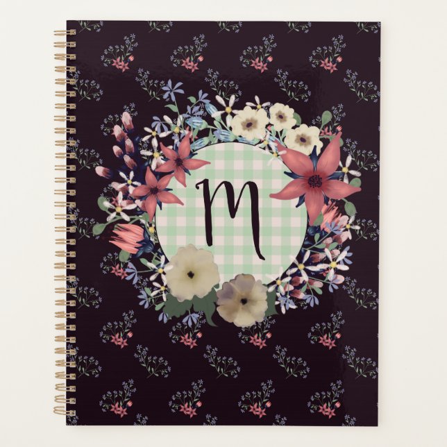 Agenda Monograma de flor de estilo vintage (Anverso)