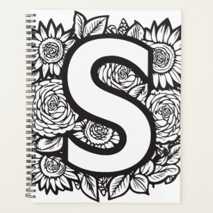 Agenda Monograma de flor de tatuaje S de letra personaliz
