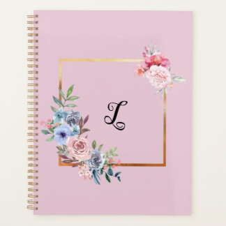 Agenda Monograma de flores multicolores doradas vintage