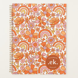 Agenda Monograma de flores retro geniales en naranja