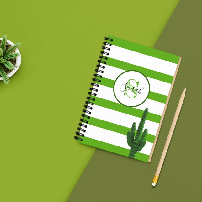 Agenda Monograma de franja verde Saguaro personalizado (Subido por el creador)