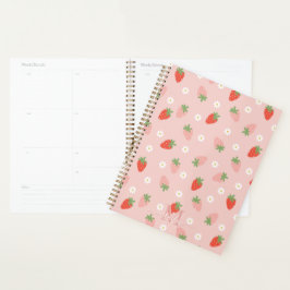 Agenda Monograma de fresas rosadas y rojas dulces