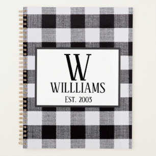 Agenda Monograma de gingham blanco y negro año