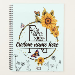 Agenda Monograma de girasoles lindos mariposas planificad