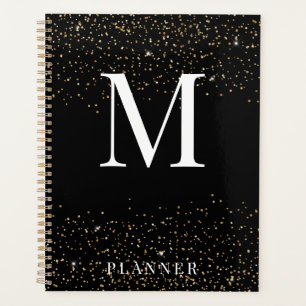 Agenda Monograma de Glam Moderno Purpurina Negro