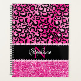 Agenda Monograma de Glam Spot de Leopardo Negro y Calient