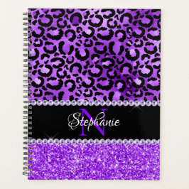 Agenda Monograma de Glam Spot de Leopardo Negro y Violeta