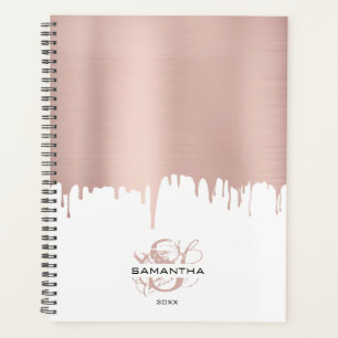 Agenda Monograma de goteo metálico de oro rosado Rosa de